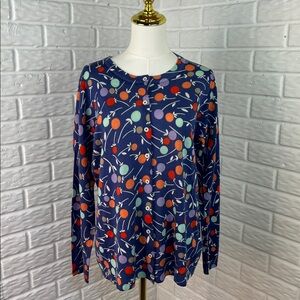 BODEN CARDIGAN 100% WOOL BUTTON DOWN LIGHTWEIGHT BLUE FLORAL DOTS SZ 14